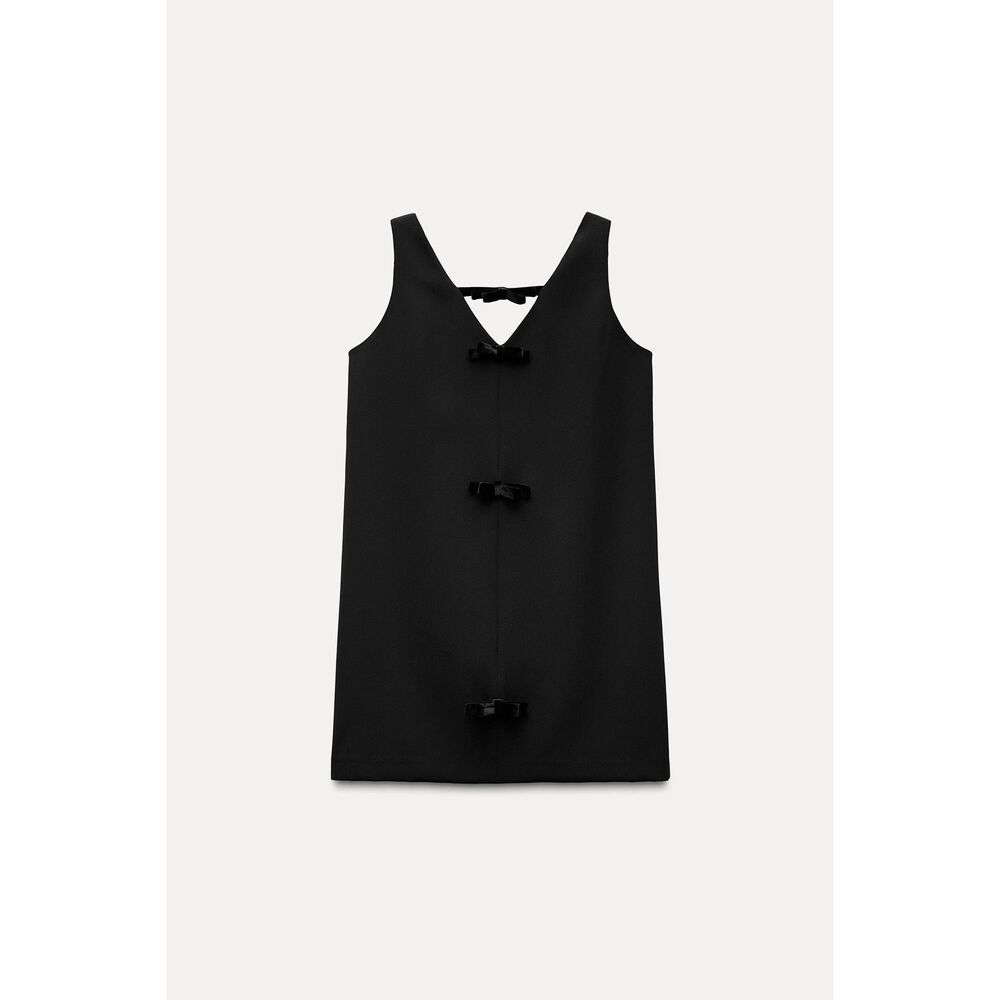 Zara V-neck velvet bow mini dress NWT Size L in Black